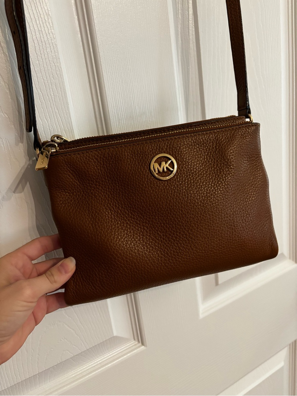Michael Kors Dark Brown Pebbled Leather Crossbody